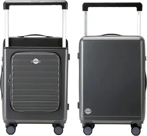 SAFECASTLE 24-Inch PC Hardshell Suitcase Wide Handle Design, Spinner Wheels, Free Bonus Item Travel Makeup Bag & Protective Luggage Cover Included Lightweight, Durable, and Spacious Luggage in Black