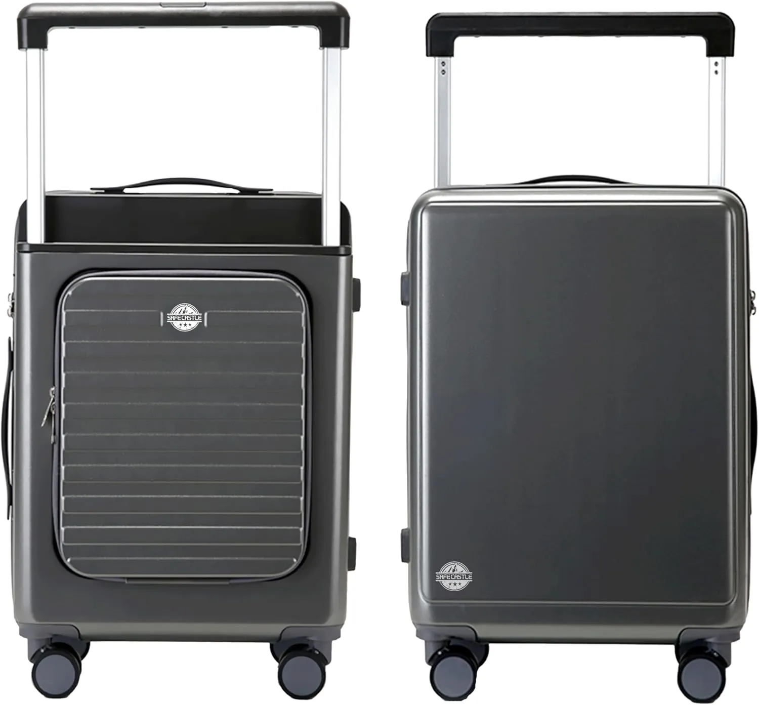 SAFECASTLE 24-Inch PC Hardshell Suitcase Wide Handle Design, Spinner Wheels, Free Bonus Item Travel Makeup Bag & Protective Luggage Cover Included Lightweight, Durable, and Spacious Luggage in Black
