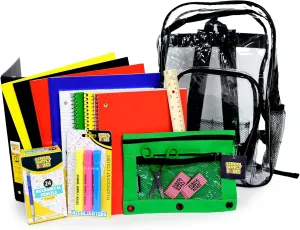 School Supply Boxes | 17" Clear Backpack Bundle for High School | Back to School Bookbag with Supplies | Contains Pencil Pouch, Notebooks, Filler Paper, Folders, Mechanical Pencils, and More