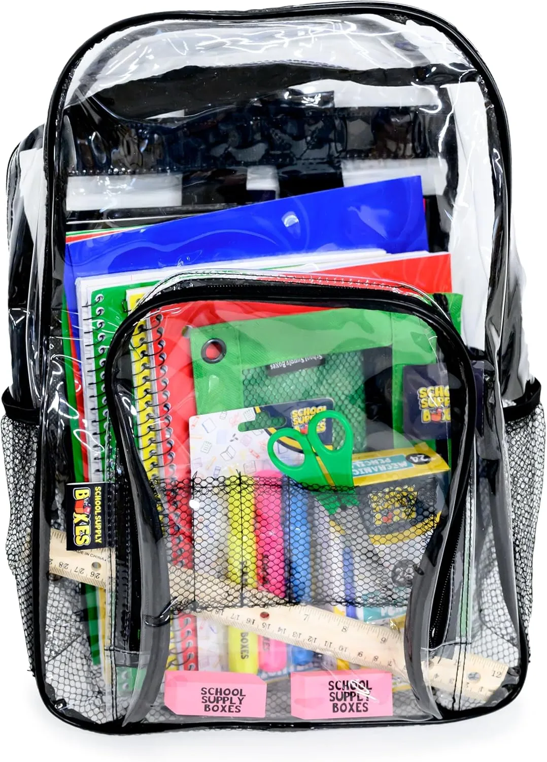 School Supply Boxes | 17" Clear Backpack Bundle for High School | Back to School Bookbag with Supplies | Contains Pencil Pouch, Notebooks, Filler Paper, Folders, Mechanical Pencils, and More
