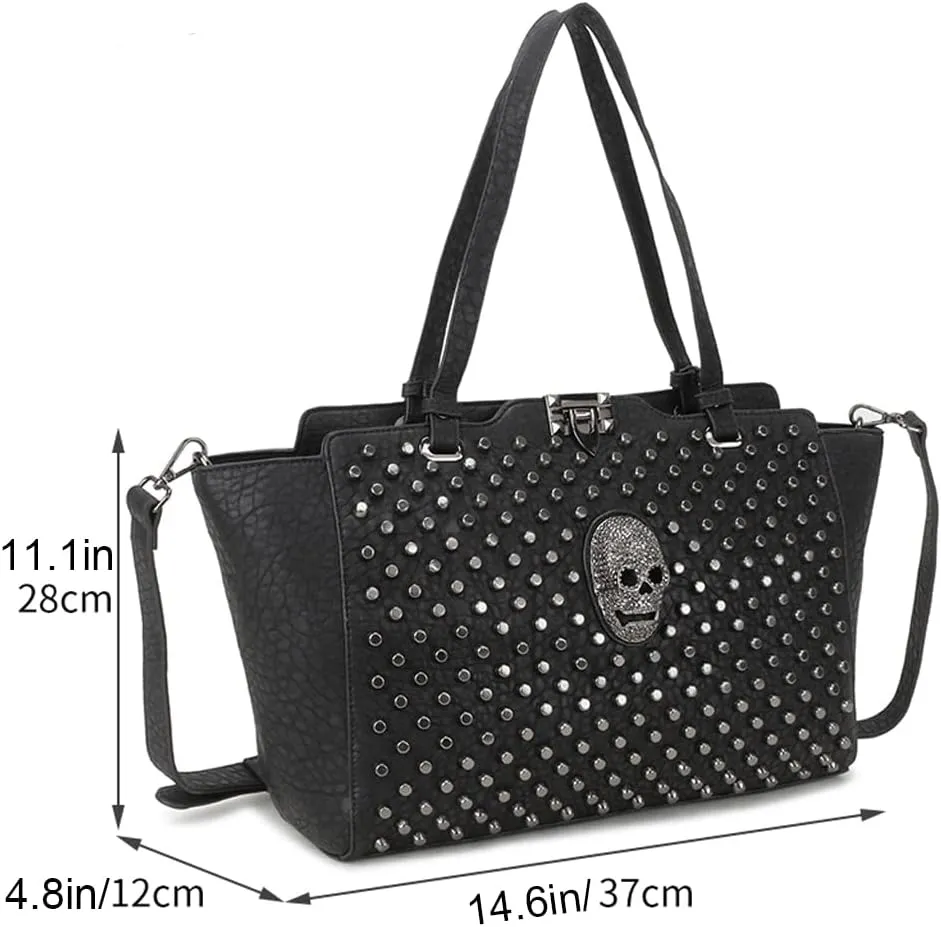 Skull Tote Bags Women Handbags Rivet Purse Shoulder Bag Faux Leather Totes Punk Hip Hop Satchel Style Handbags