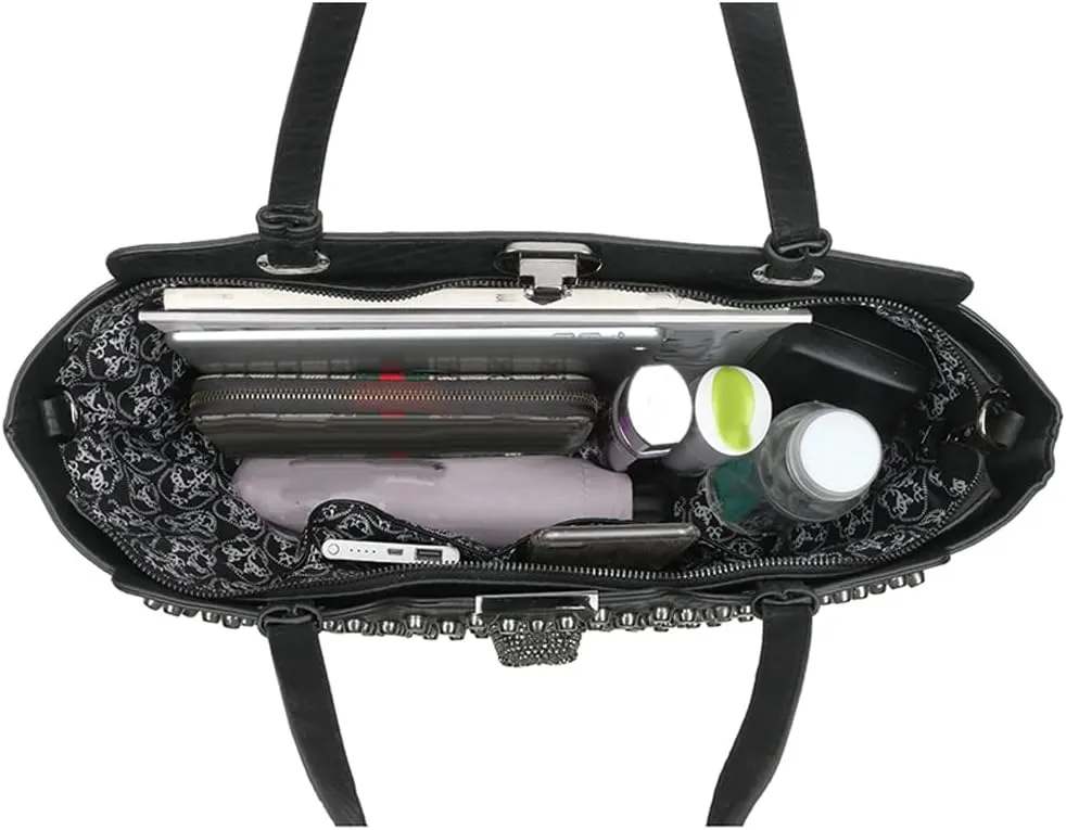 Skull Tote Bags Women Handbags Rivet Purse Shoulder Bag Faux Leather Totes Punk Hip Hop Satchel Style Handbags