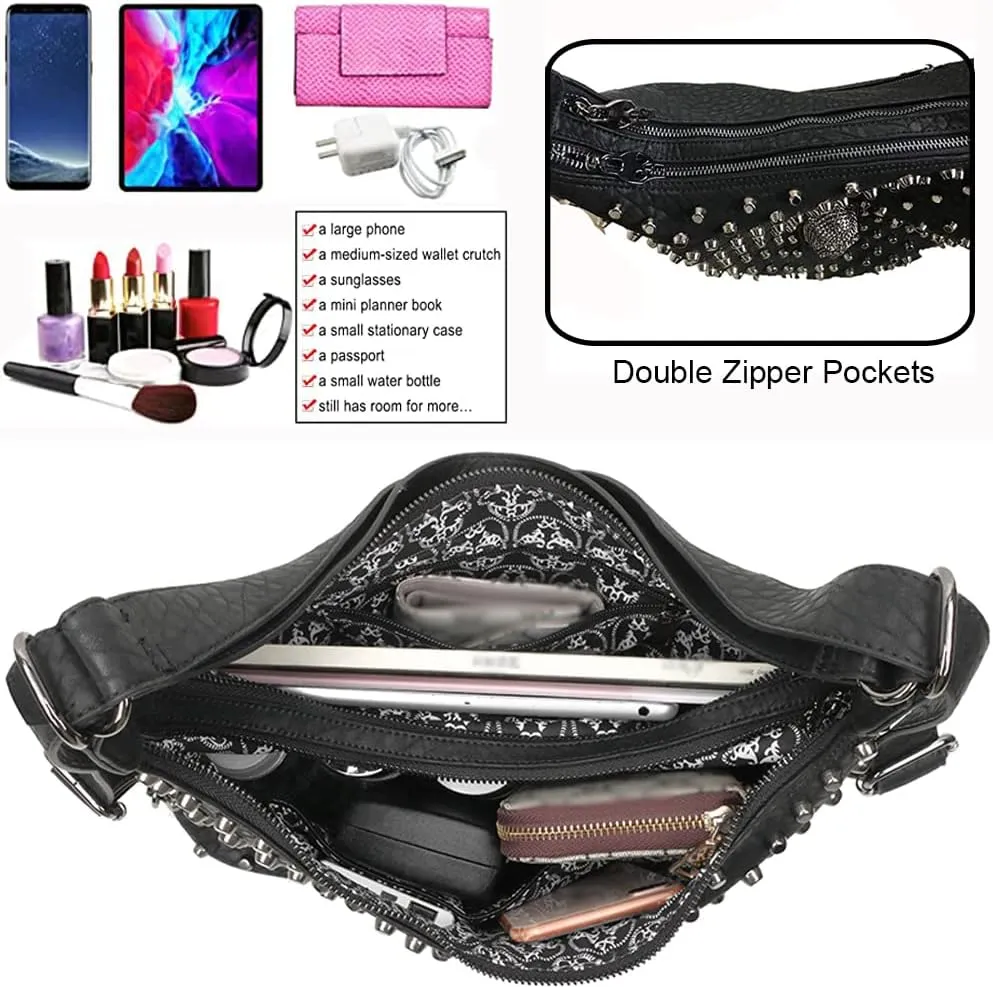 Skull Tote Bags Women Handbags Rivet Purse Shoulder Bag Faux Leather Totes Punk Hip Hop Satchel Style Handbags