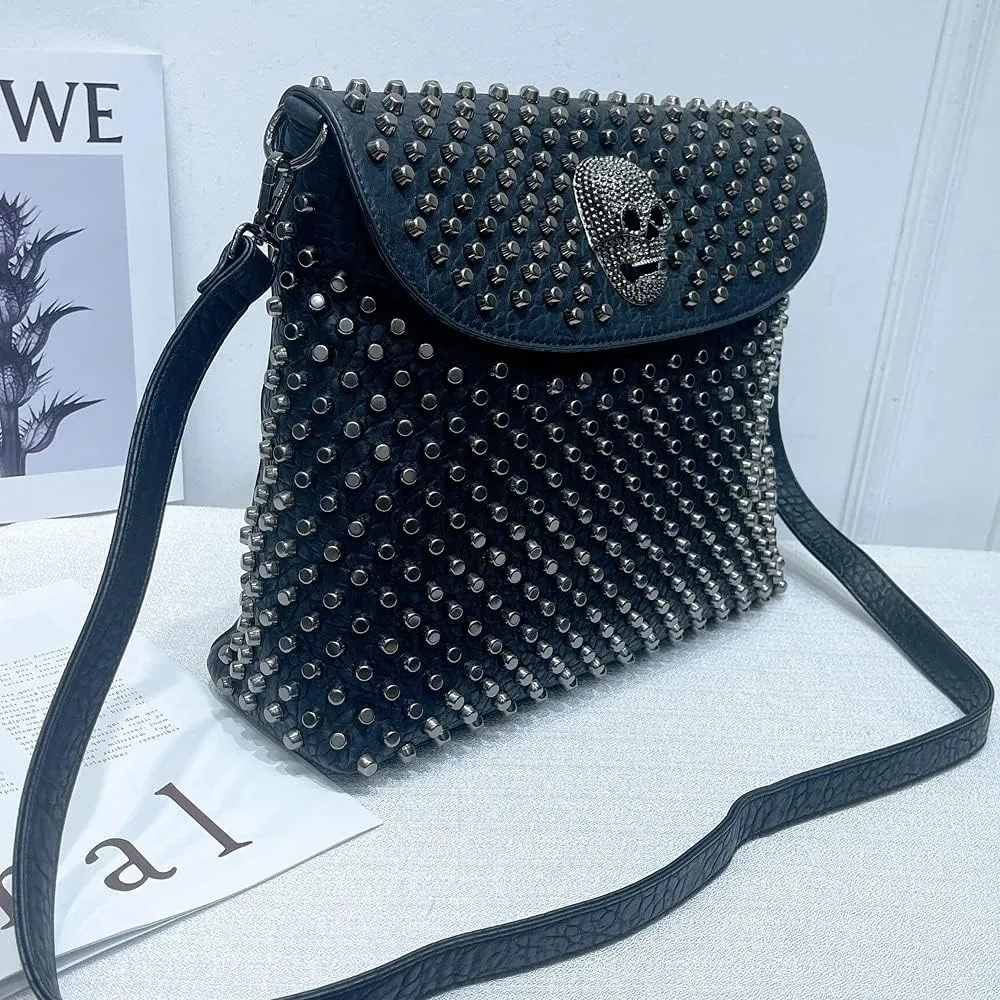 Skull Tote Bags Women Handbags Rivet Purse Shoulder Bag Faux Leather Totes Punk Hip Hop Satchel Style Handbags