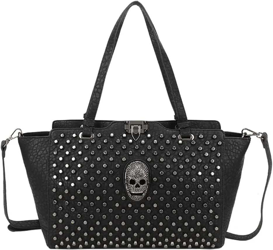 Skull Tote Bags Women Handbags Rivet Purse Shoulder Bag Faux Leather Totes Punk Hip Hop Satchel Style Handbags