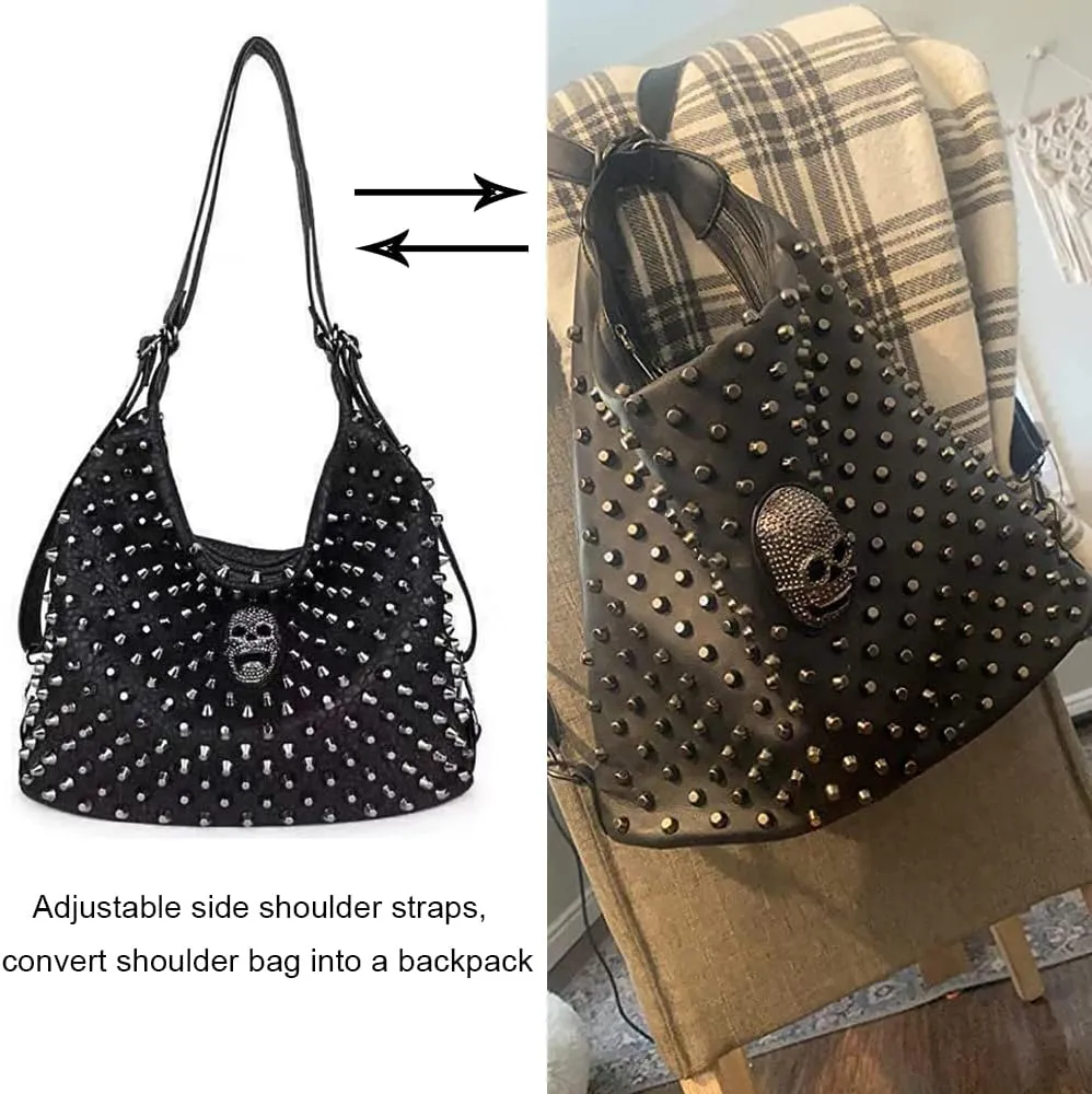 Skull Tote Bags Women Handbags Rivet Purse Shoulder Bag Faux Leather Totes Punk Hip Hop Satchel Style Handbags