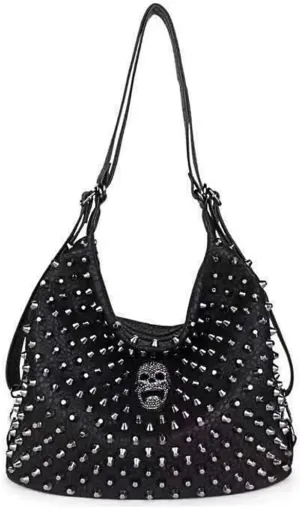 Skull Tote Bags Women Handbags Rivet Purse Shoulder Bag Faux Leather Totes Punk Hip Hop Satchel Style Handbags