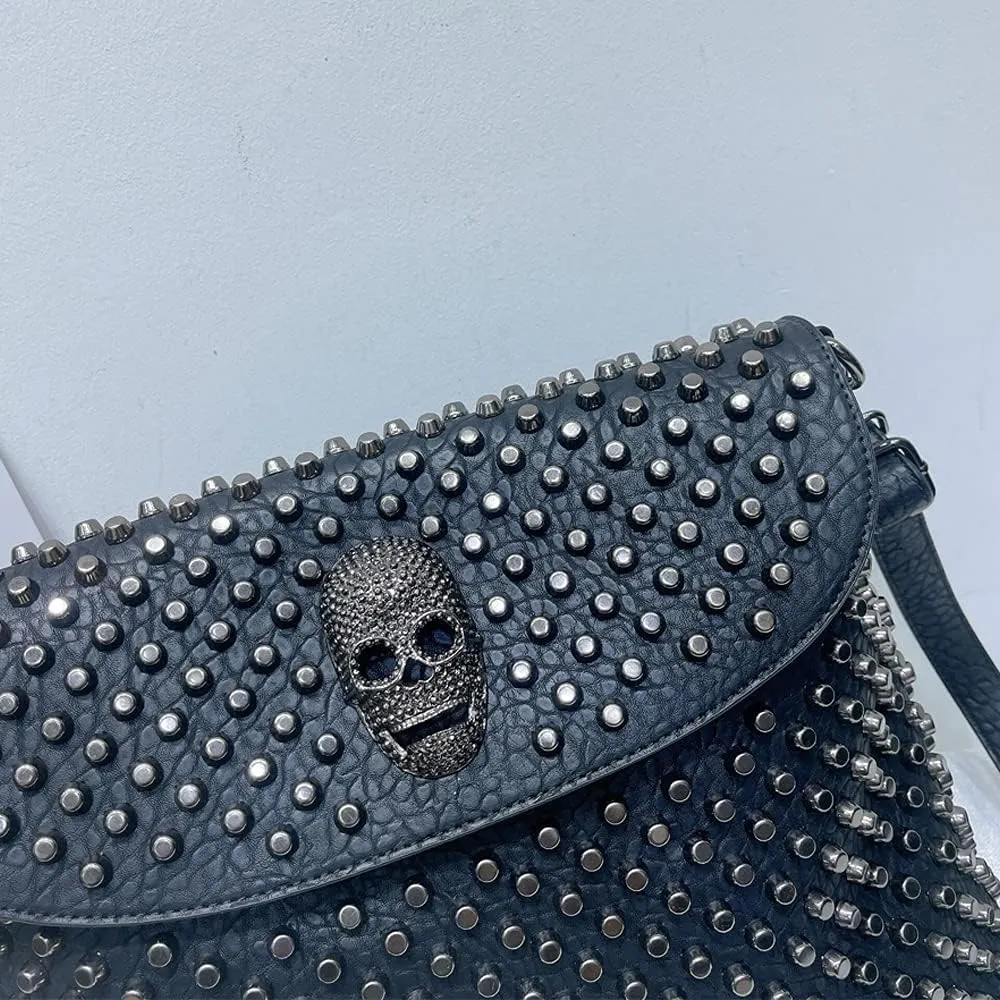 Skull Tote Bags Women Handbags Rivet Purse Shoulder Bag Faux Leather Totes Punk Hip Hop Satchel Style Handbags