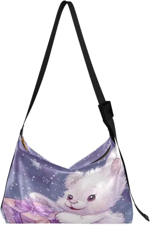 Snowy Day Bear Crossbody Bag Hobo Handbag Purse Fashion PU Leather Shoulder Bags for Women