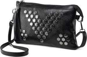 Studded Small Crossbody Bag for Women Fringe Gothic Purse Black Wristlet Clutch