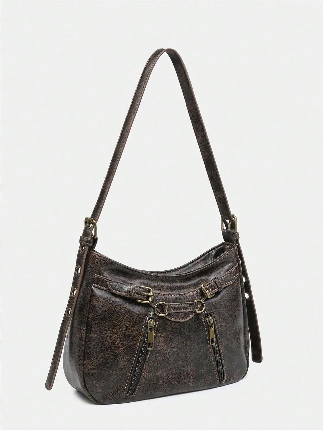 SweatyRocks Women's Retro Leather Shoulder Bags PU Leather Buckle Punk Clutch Purse