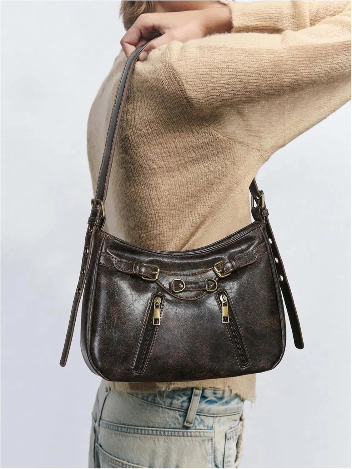 SweatyRocks Women's Retro Leather Shoulder Bags PU Leather Buckle Punk Clutch Purse