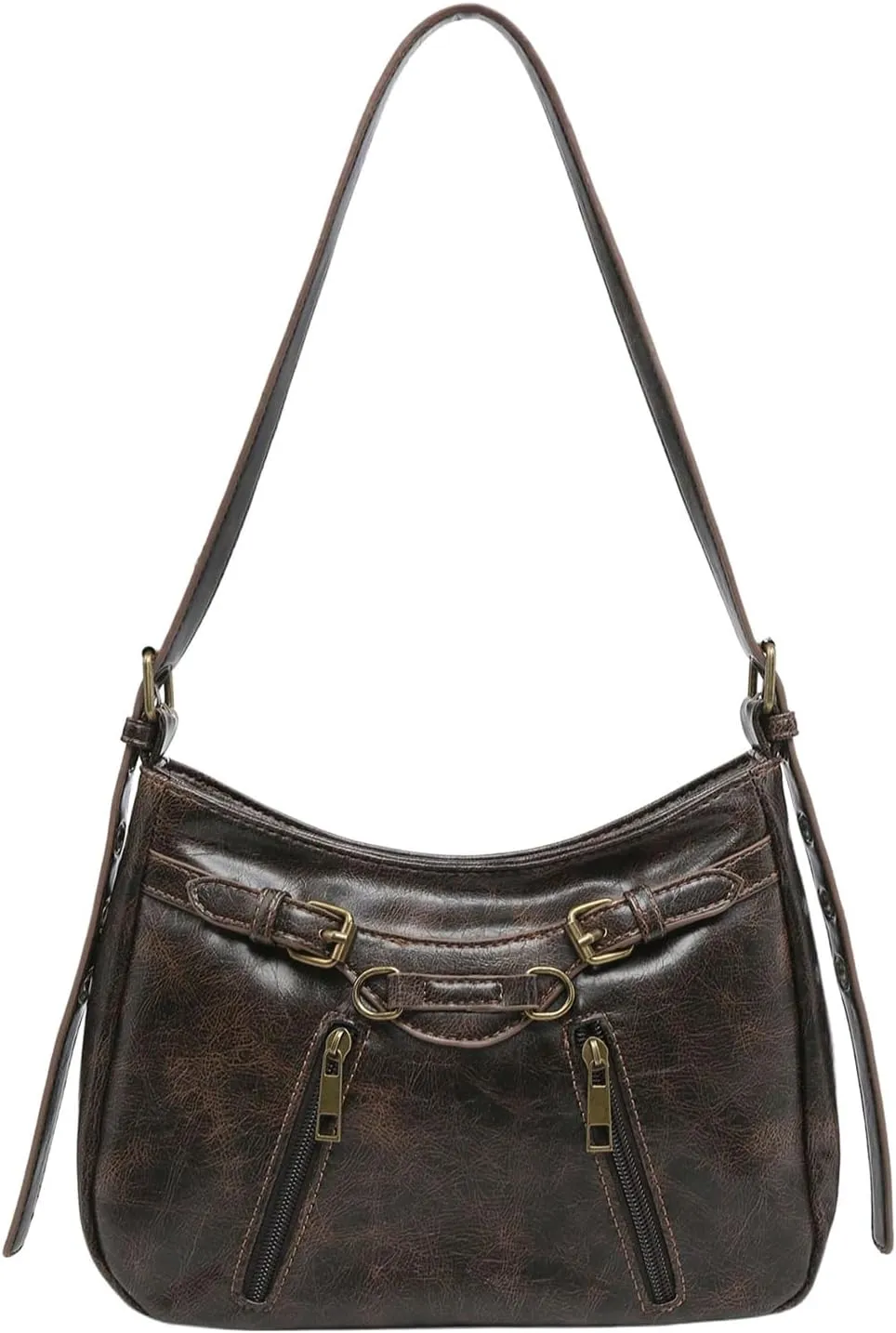 SweatyRocks Women's Retro Leather Shoulder Bags PU Leather Buckle Punk Clutch Purse