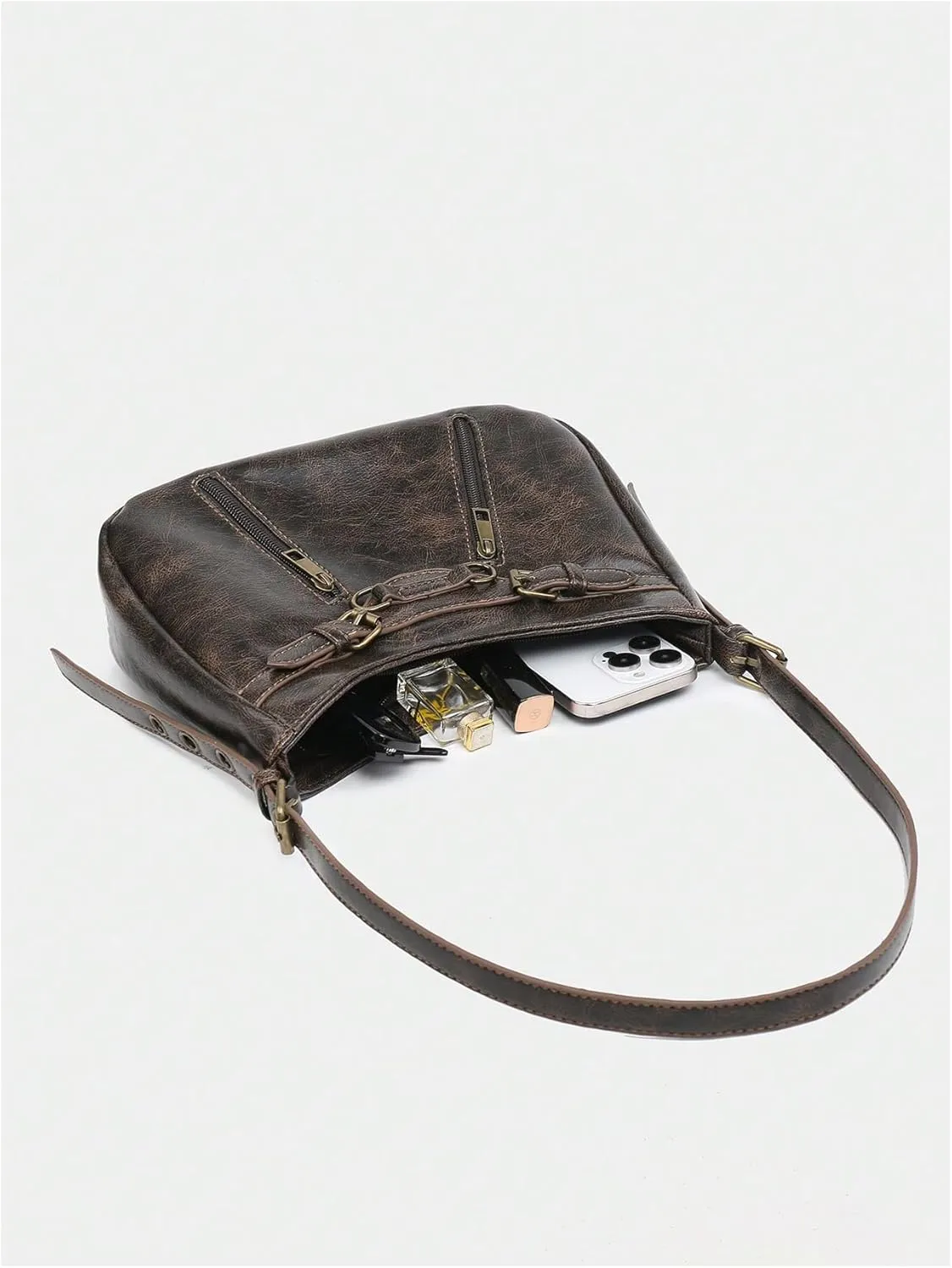 SweatyRocks Women's Retro Leather Shoulder Bags PU Leather Buckle Punk Clutch Purse