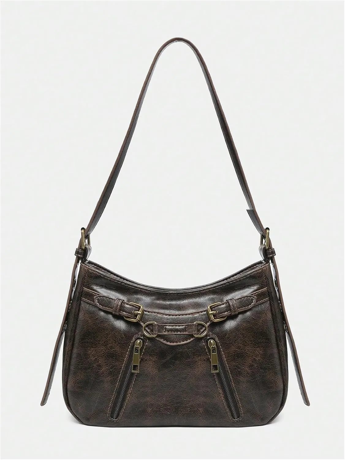 SweatyRocks Women's Retro Leather Shoulder Bags PU Leather Buckle Punk Clutch Purse