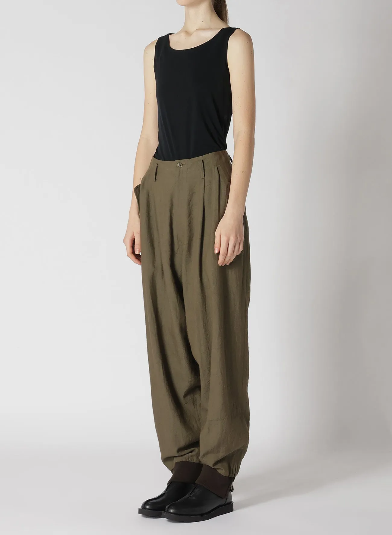 TWILL GARMENT WASH RIB SLEEVE PANTS