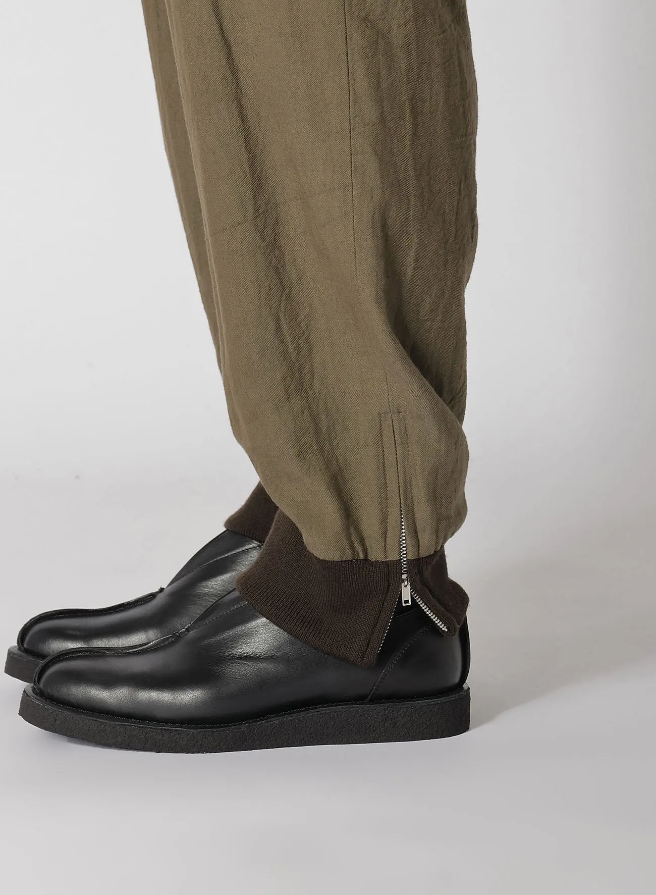 TWILL GARMENT WASH RIB SLEEVE PANTS