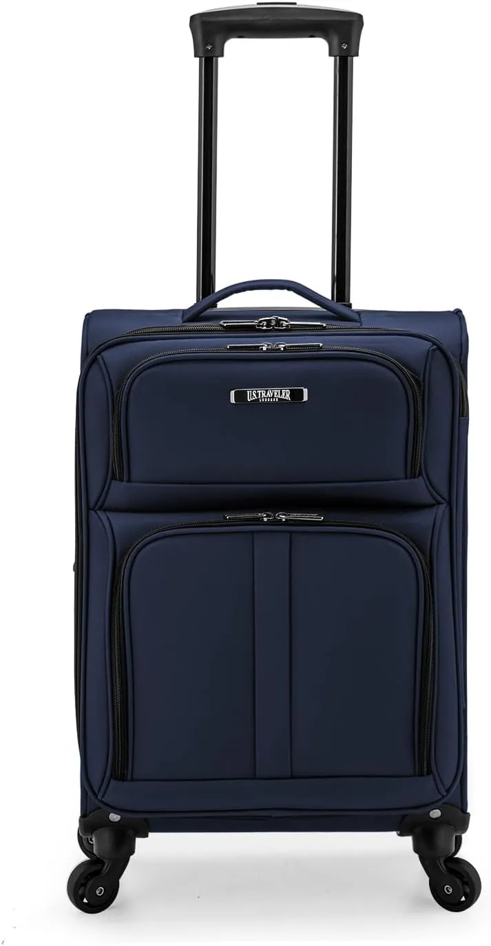 U.S. Traveler Anzio Softside Expandable Spinner Luggage, Navy, Carry-on 22-Inch