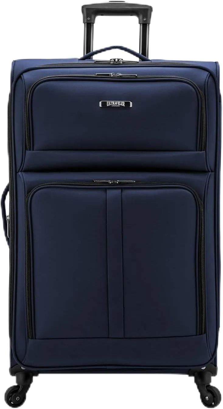 U.S. Traveler Anzio Softside Expandable Spinner Luggage, Navy, Checked-Large 30-Inch