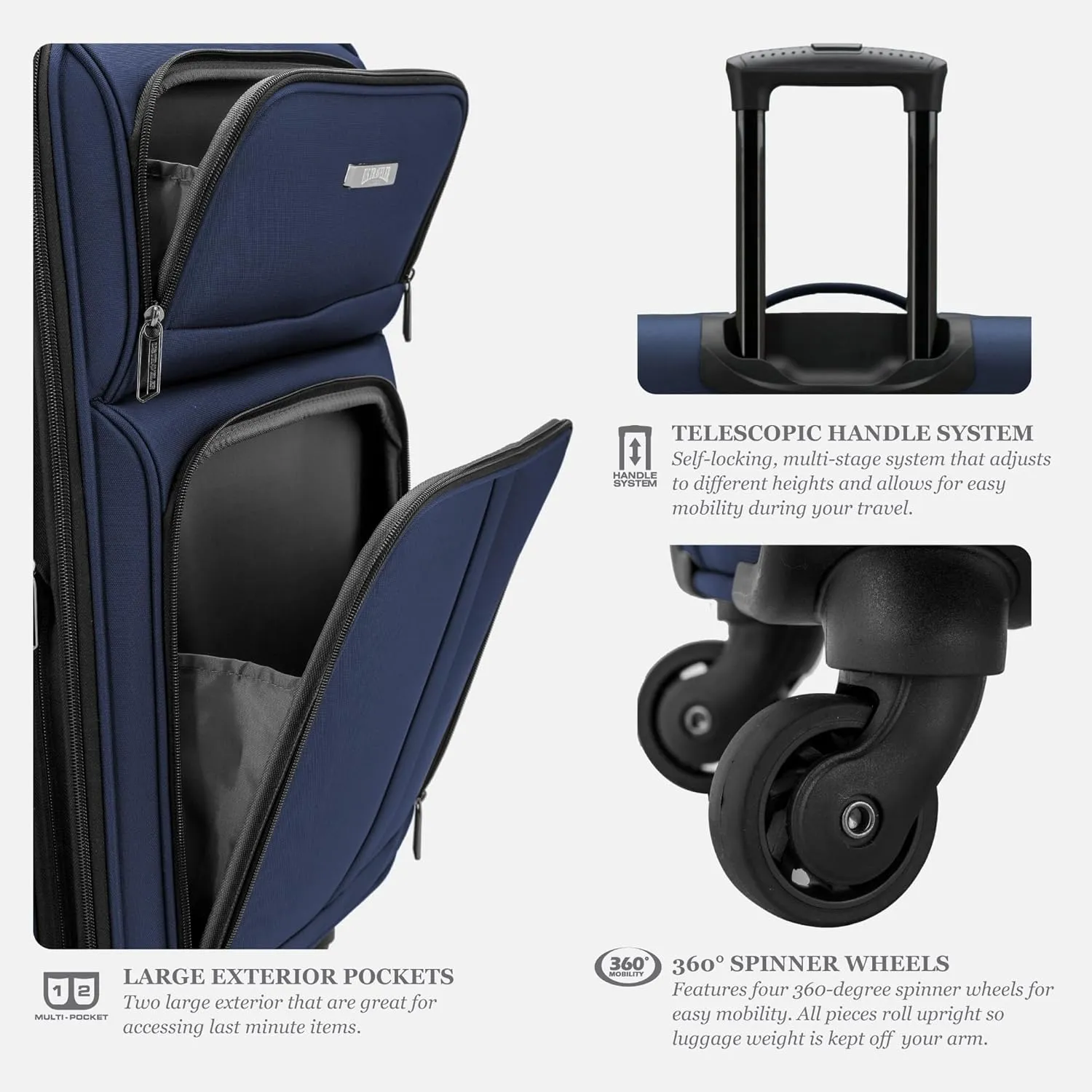 U.S. Traveler Anzio Softside Expandable Spinner Luggage, Navy, Checked-Large 30-Inch