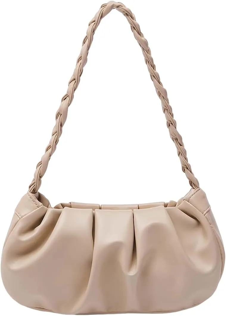 Verdusa Women's Pleated PU Leather Shoulder Bags Clutch Handbag with Braided Handles