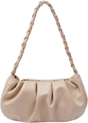 Verdusa Women's Pleated PU Leather Shoulder Bags Clutch Handbag with Braided Handles