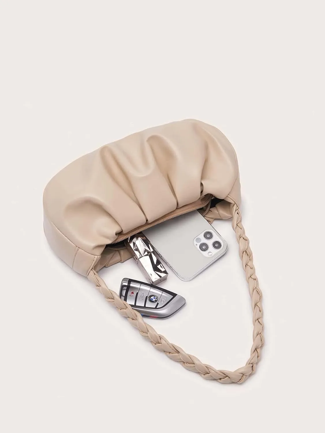 Verdusa Women's Pleated PU Leather Shoulder Bags Clutch Handbag with Braided Handles