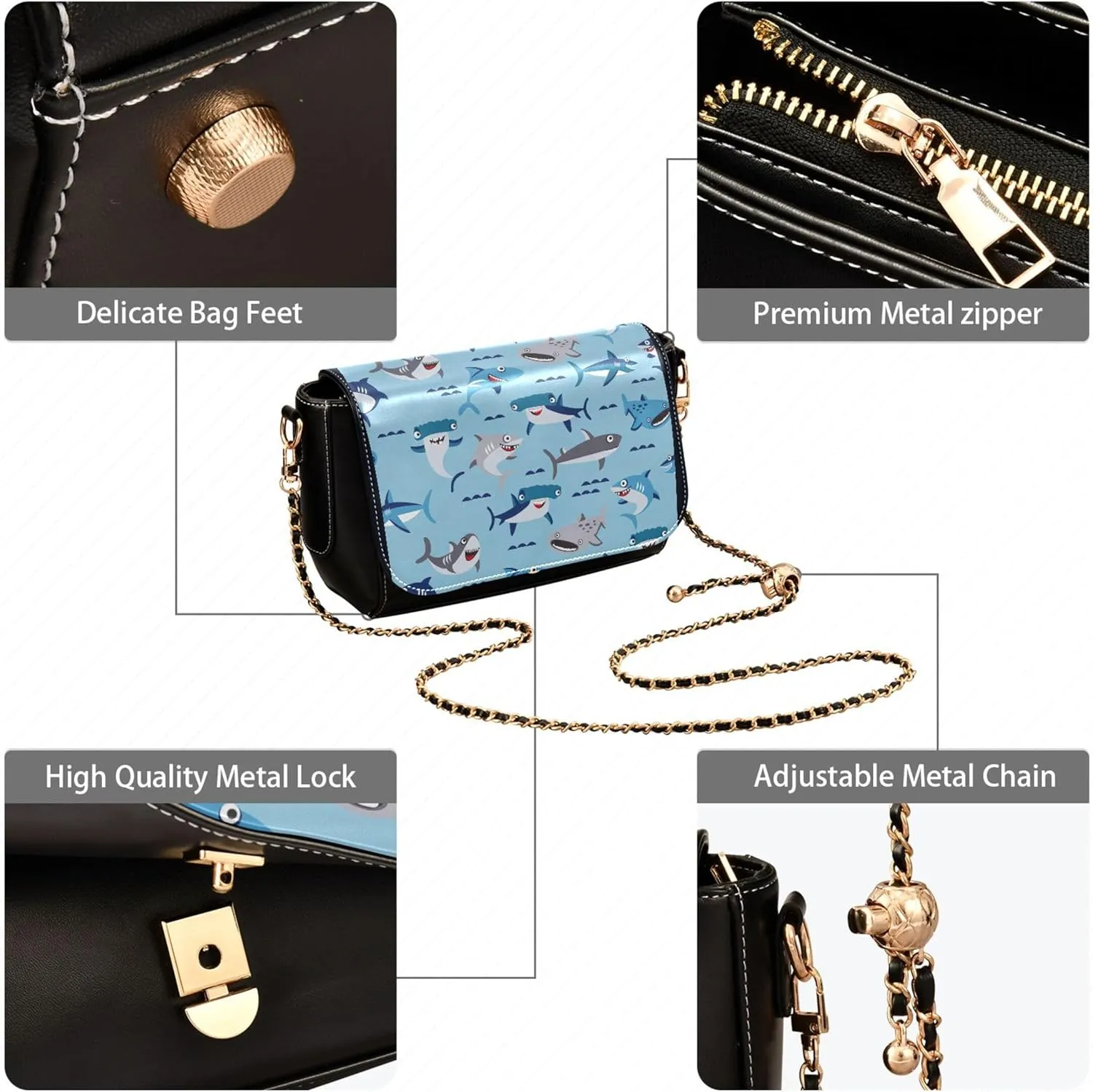 Vintage Paris Eiffel Crossbody Purses for Women Black Leather Shoulder Bags Wallet Satchel with Chain Strap