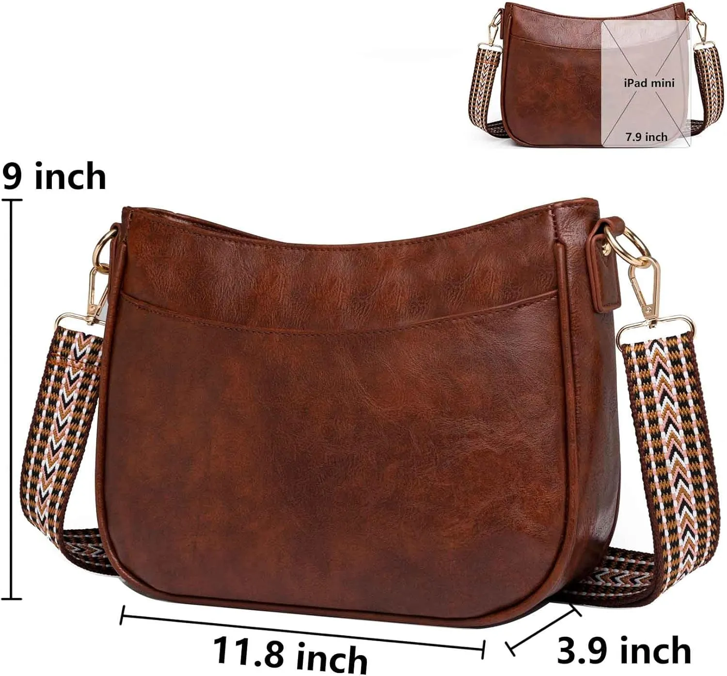 Vintage Style Womens Crossbody Shoulder Bag Trendy Ladies Causal Satchel Messenger Bag Guitar Strap PU Leather