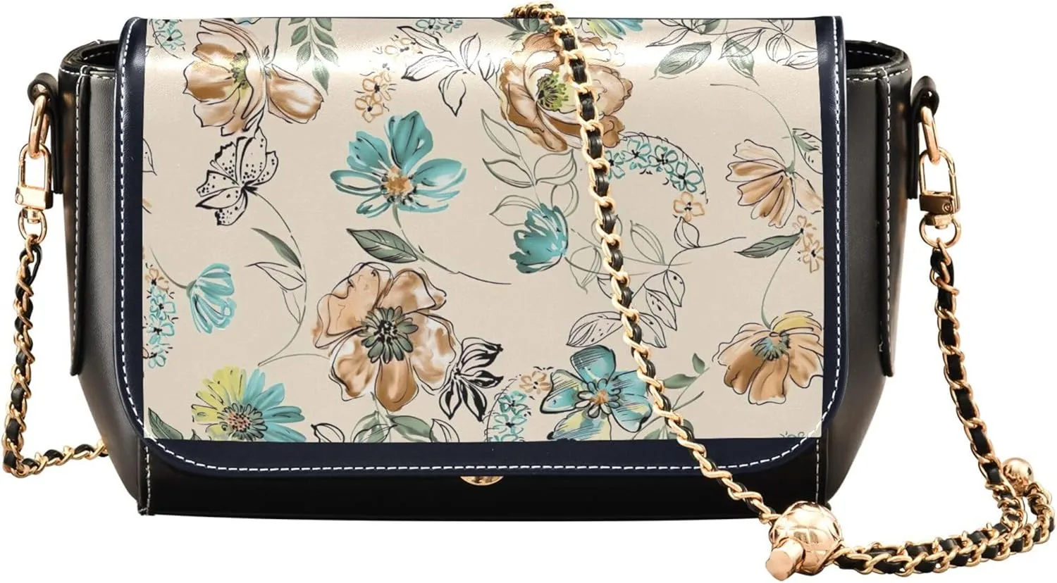Watercolor Botanical Flower Leather Shoulder Bags Waterproof Crossbody Purses for Women Fashion Satchel Chain Strap