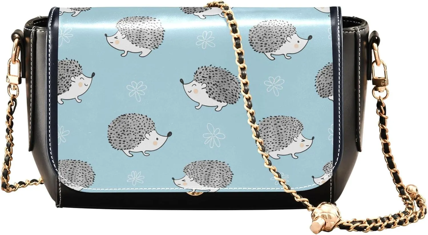 Waterproof Leather Shoulder Bags, Cute Hedgehogs Women Crossbody Bag Purses Medium Satchel with Chain Strap