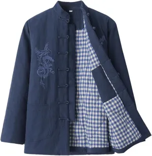 Winter Tang Suit Men Cotton Padded Warm Kung Fu Uniform Jacket Long Sleeved Coat Tops for Seniors