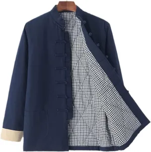 Winter Warm Tang Suit Men Cotton Padded Kung Fu Uniform Jacket Long Sleeved Coat Tops for Seniors