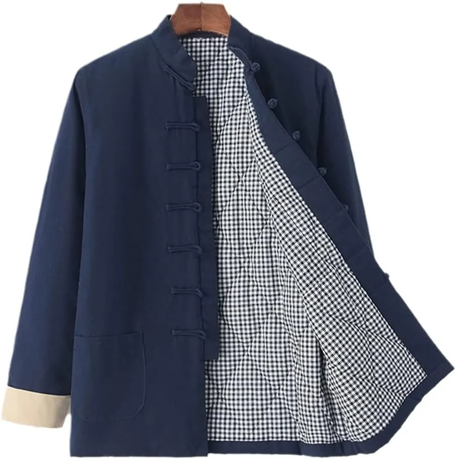 Winter Warm Tang Suit Men Cotton Padded Kung Fu Uniform Jacket Long Sleeved Coat Tops for Seniors