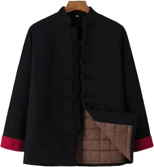 Winter Warm Tang Suit Men Cotton Padded Kung Fu Uniform Jacket Long Sleeved Coat Tops for Seniors