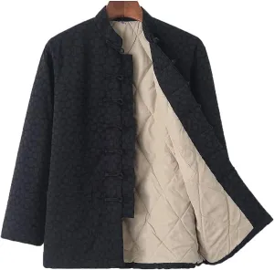 Winter Warm Thicken Tang Suit Men Cotton Padded Kung Fu Uniform Jacket Long Sleeved Coat Tops for Seniors Black-XL