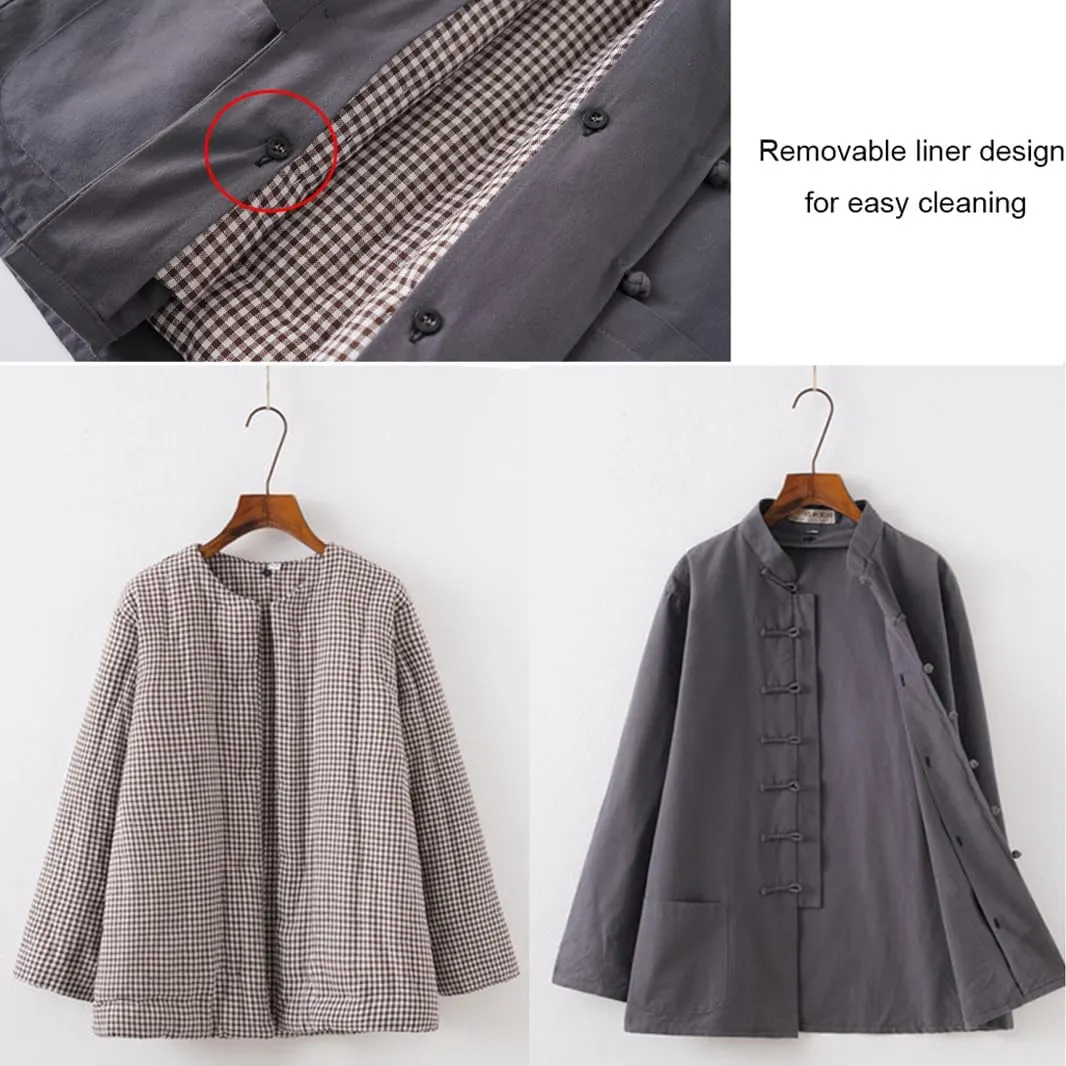 Winter Warm Thicken Tang Suit Men Cotton Padded Kung Fu Uniform Jacket Long Sleeved Coat Tops for Seniors Green-L