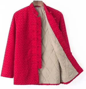 Winter Warm Thicken Tang Suit Men Cotton Padded Kung Fu Uniform Jacket Long Sleeved Coat Tops for Seniors red1-L