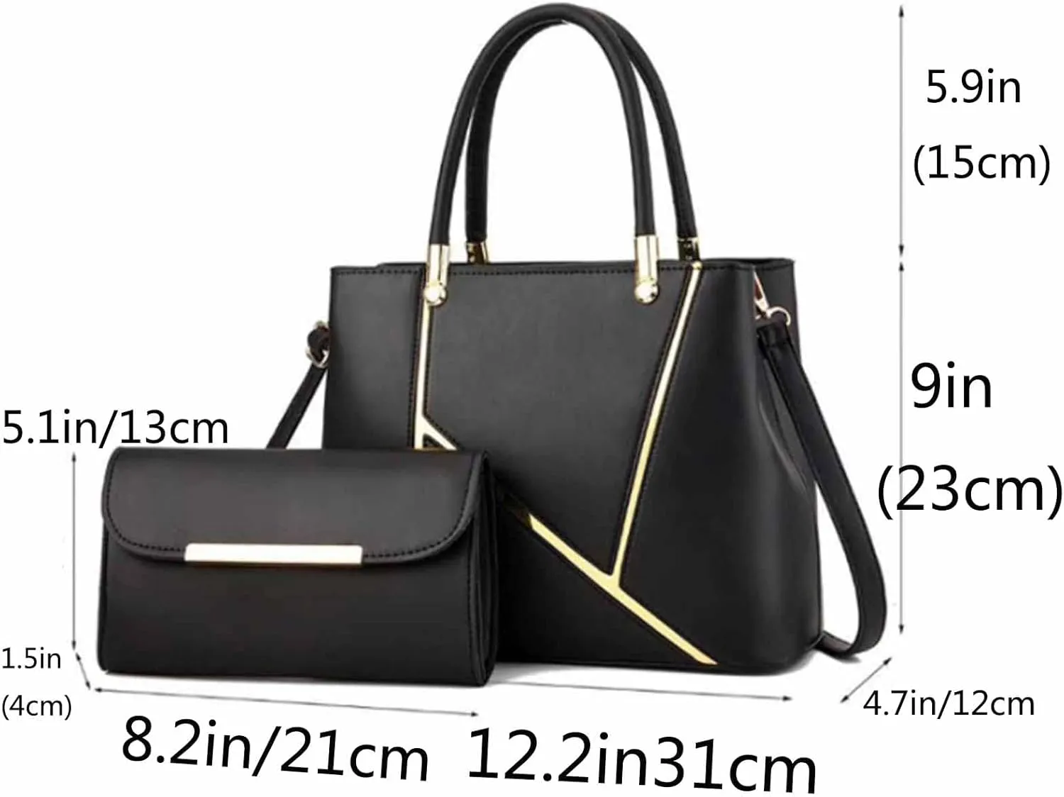 Women 2 PCS Top-handle Bag Stitching PU Leather Shoulder Bags Satchel Clutch Bags Purse Handbag