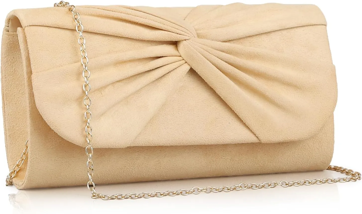 Women Faux Suede Bow Evening Clutch Bags Formal Party Clutch Wedding Party Purse Prom Clutch