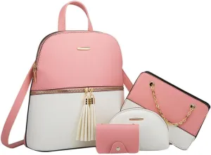 Women PU Leather Shoulder Bags Backpack Fashion Handbags Clutch Crossbody Pouch Card Holder 4Pcs Set