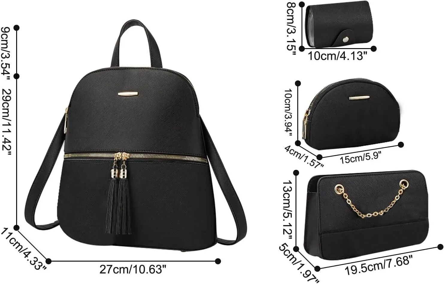 Women PU Leather Shoulder Bags Backpack Fashion Handbags Clutch Crossbody Pouch Card Holder 4Pcs Set