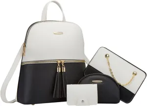 Women PU Leather Shoulder Bags Backpack Fashion Handbags Clutch Crossbody Pouch Card Holder 4Pcs Set