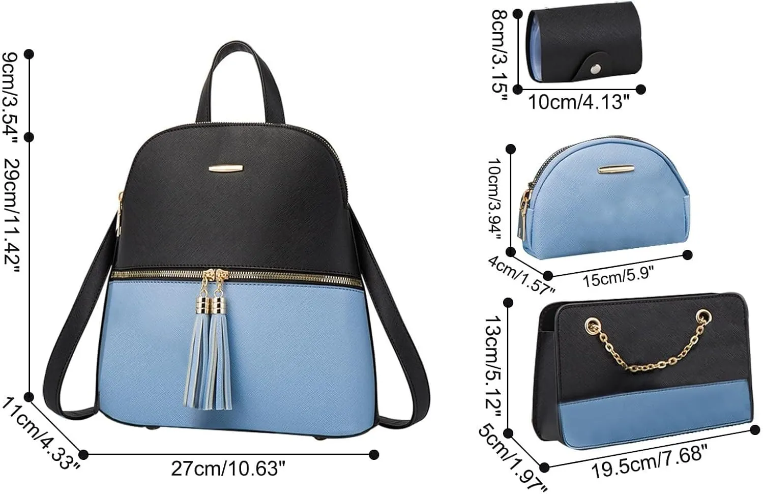 Women PU Leather Shoulder Bags Backpack Fashion Handbags Clutch Crossbody Pouch Card Holder 4Pcs Set