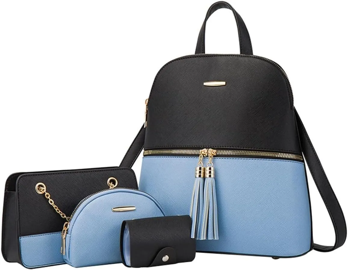 Women PU Leather Shoulder Bags Backpack Fashion Handbags Clutch Crossbody Pouch Card Holder 4Pcs Set