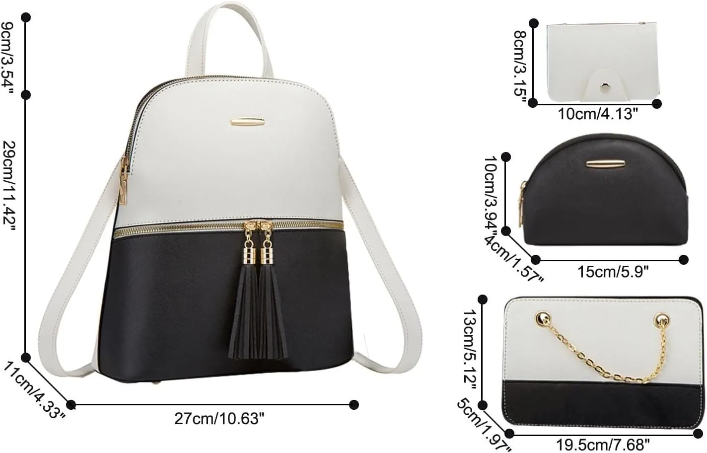 Women PU Leather Shoulder Bags Backpack Fashion Handbags Clutch Crossbody Pouch Card Holder 4Pcs Set
