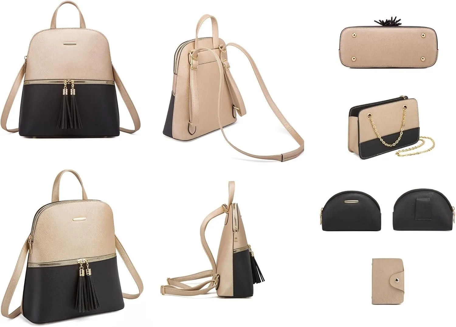 Women PU Leather Shoulder Bags Backpack Fashion Handbags Clutch Crossbody Pouch Card Holder 4Pcs Set
