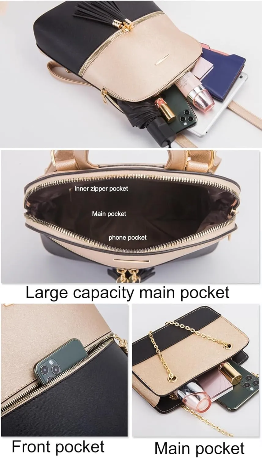 Women PU Leather Shoulder Bags Backpack Fashion Handbags Clutch Crossbody Pouch Card Holder 4Pcs Set