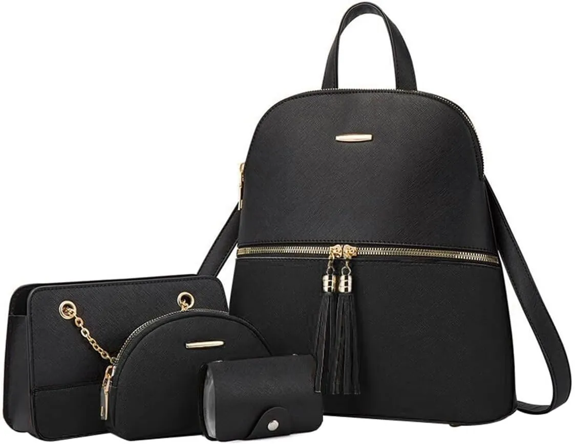 Women PU Leather Shoulder Bags Backpack Fashion Handbags Clutch Crossbody Pouch Card Holder 4Pcs Set