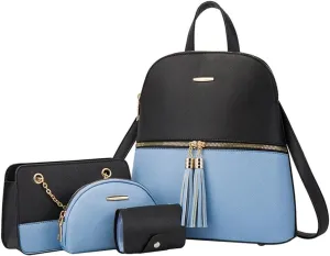 Women PU Leather Shoulder Bags Backpack Fashion Handbags Clutch Crossbody Pouch Card Holder 4Pcs Set